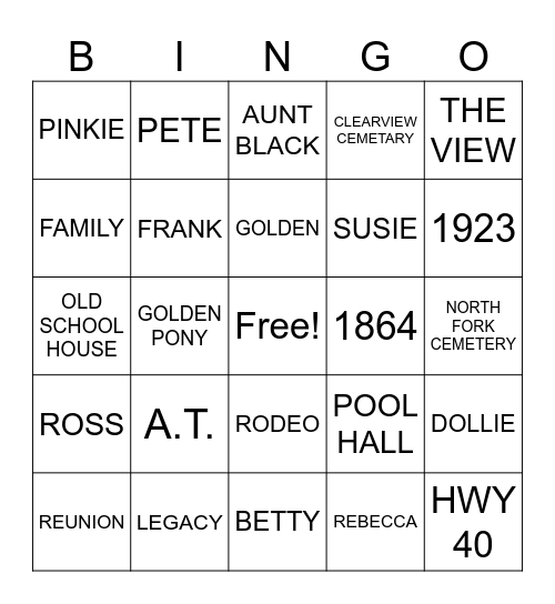 GOLDEN FAMILY BINGO Card