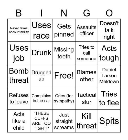 Bodycam Bingo Card