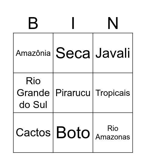 Bingo dos Biomas Brasileiros Bingo Card