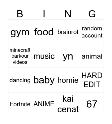 TIKTOK BINGO Card