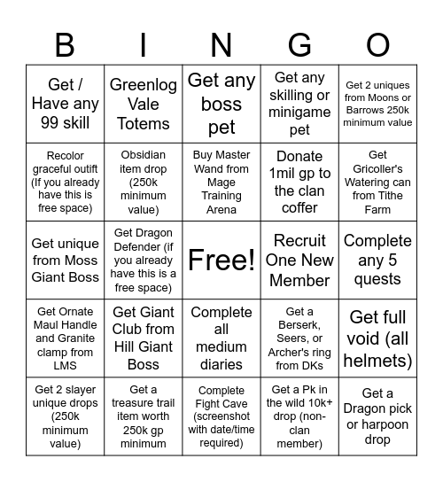 Tyr's Guard Bingo Est. 99 combat and Under Bingo Card