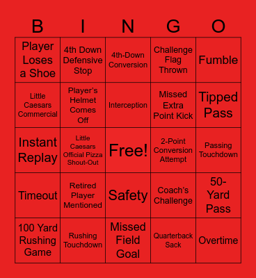 2025 NFL Season Bingo Card