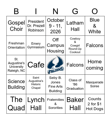 Saint Augustine's University Alumni Class of '86 40th Reunion Bingo Card
