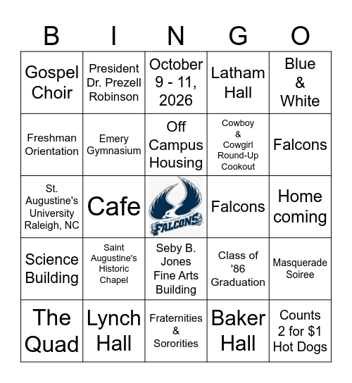 Saint Augustine's University Alumni Class of '86 40th Reunion Bingo Card