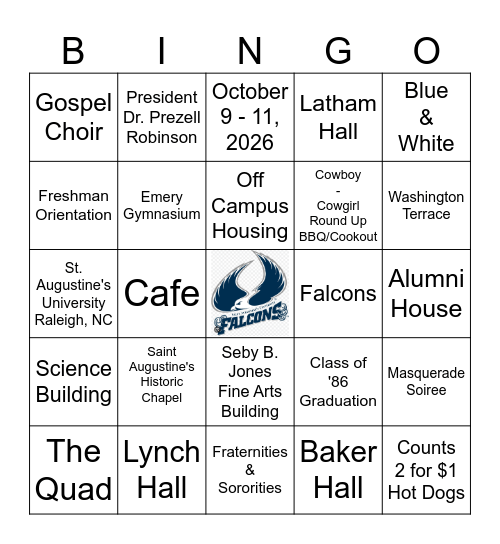 Saint Augustine's University (SAU) Class of '86 -                                                       40th Class Reunion Bingo Card