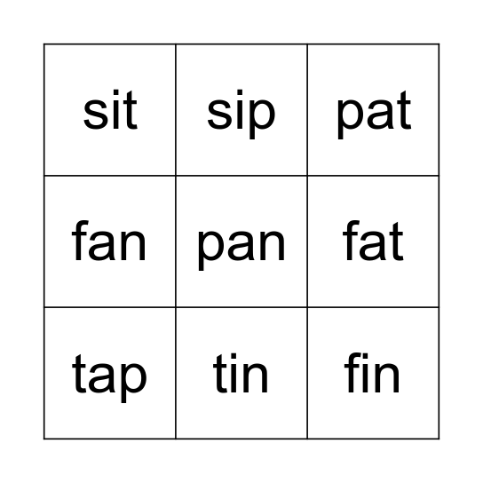 Bingo Phonics 2 SK 1 Unit 1 Bingo Card