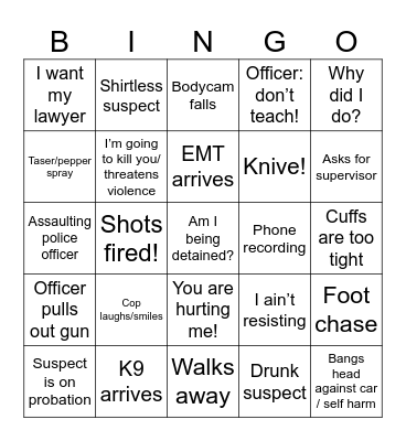 Police Bingo Card