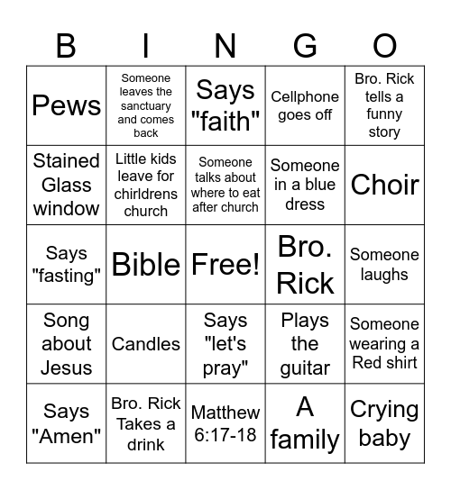 CHURCH BINGO Card