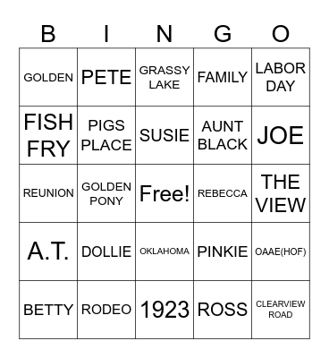 GOLDEN FAMILY BINGO Card