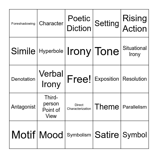 Literature Terms Bingo Card