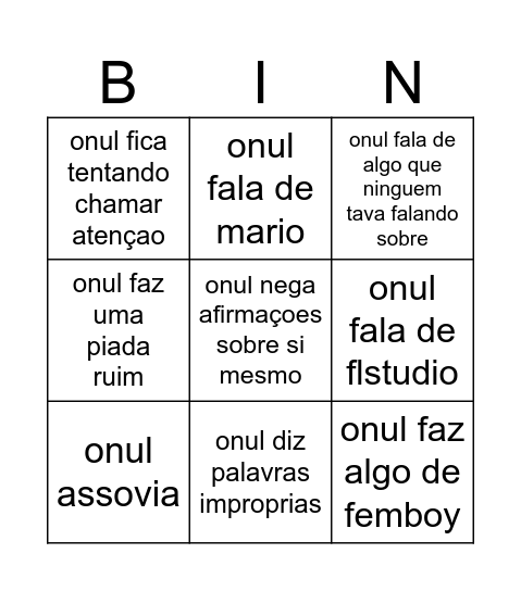 BINGO DO ONUL COMPACTO PARA PARTIDAS MAIS RAPIDAS Bingo Card