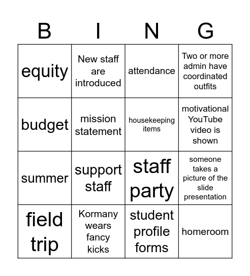 Back to Work Bingo Card
