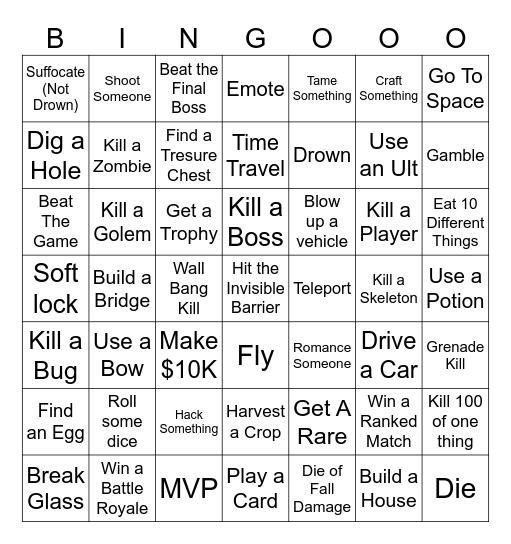 Any Game Bingo Card