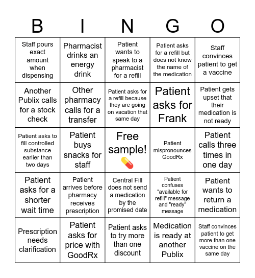 💊 Pharmacy Bingo 💊 Bingo Card