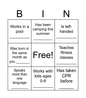 Find Someone Who Bingo Card