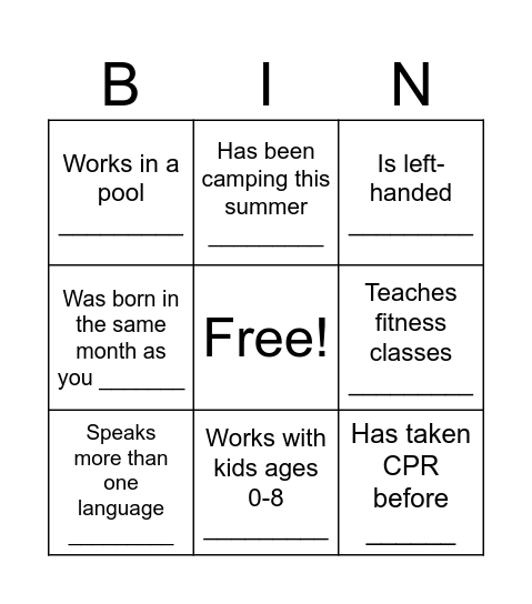 Find Someone Who Bingo Card