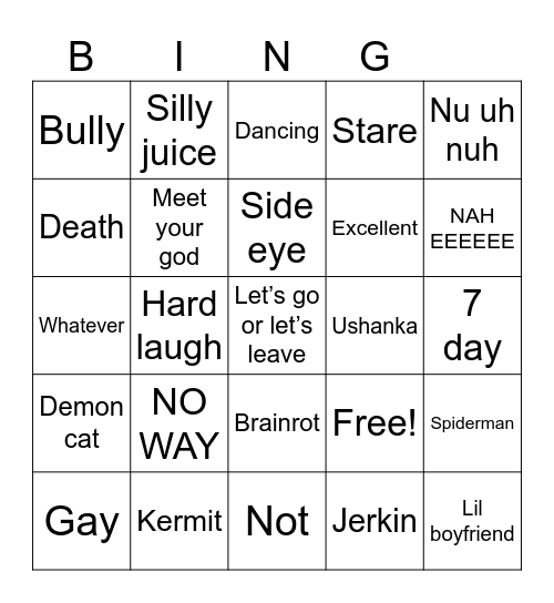 Burnt nut Bingo Card