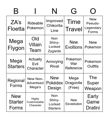 Legends ZA Bingo Board Bingo Card