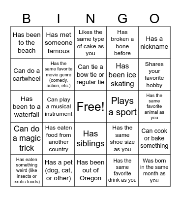 CUHS Bingo Card