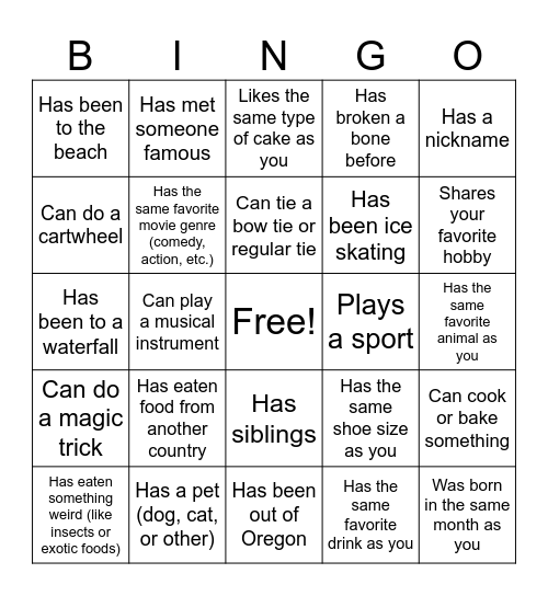 CUHS Bingo Card
