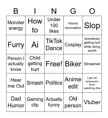 Tiktok bingo Card