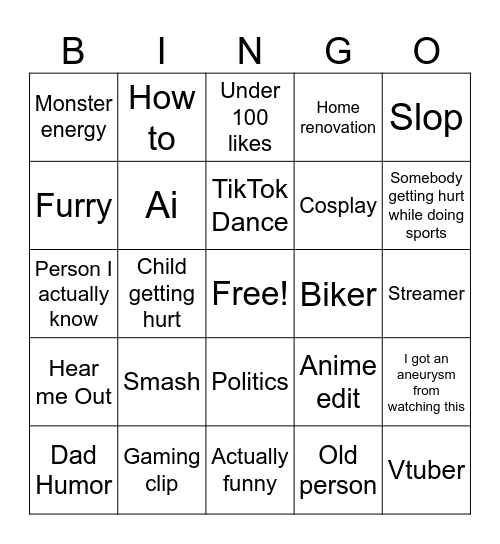 Tiktok bingo Card
