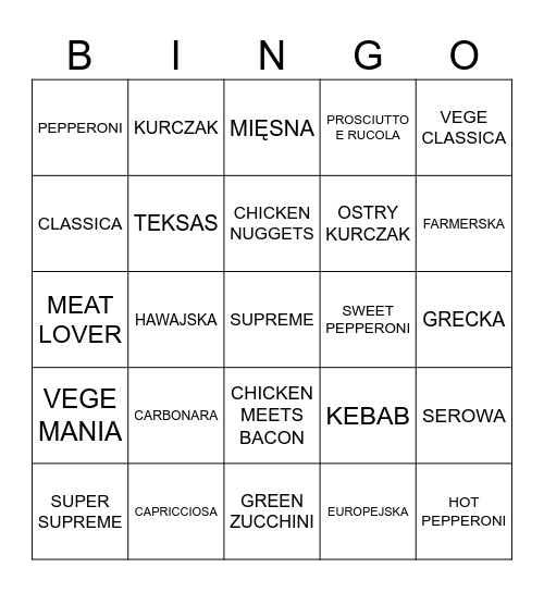 Festiwal Pizzy 2025 Bingo Card