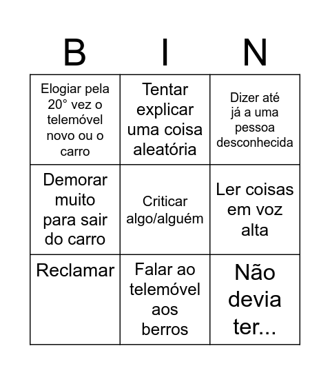 Bingo Pipi Bingo Card