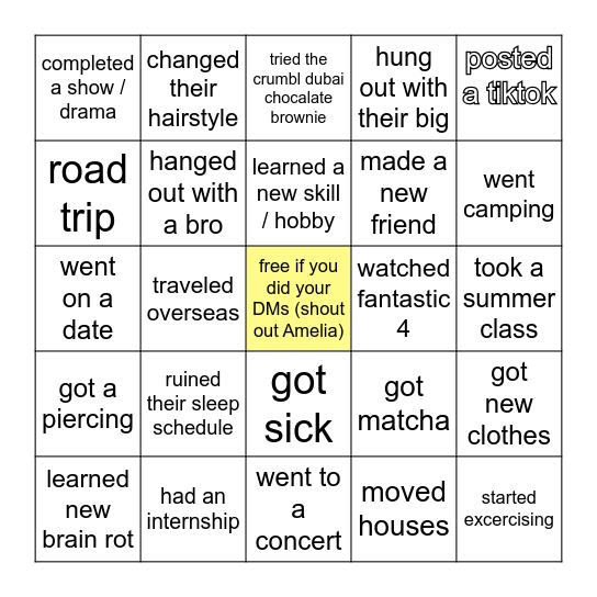 DSP Summer Bingo Card