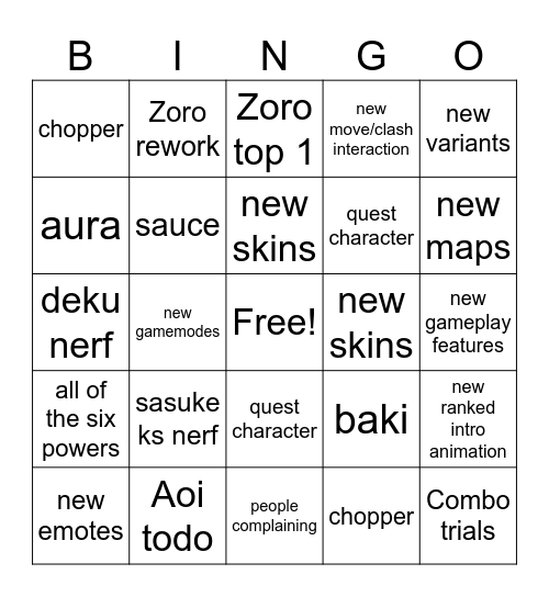 Shonen unleashed upd 7 Bingo Card