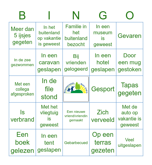 Vakantie Bingo Card