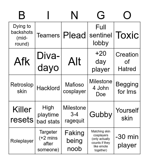 FORSAKEN BINGO Card