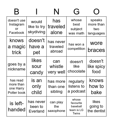 Find Someone Who... Bingo Card