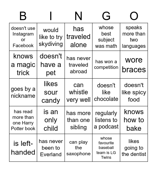 Find Someone Who... Bingo Card