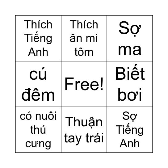 BINGO: AI GIỐNG TÔI? Bingo Card