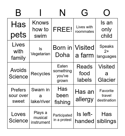 Welcome BINGO Card