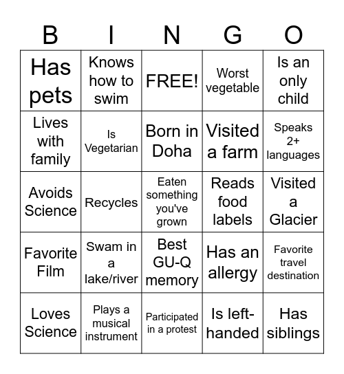 Welcome BINGO Card
