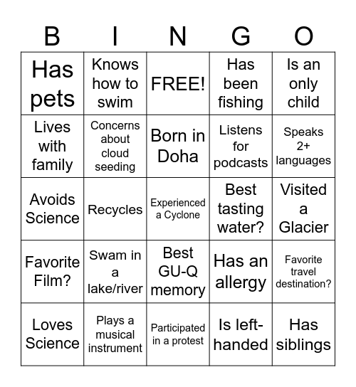 Welcome BINGO Card