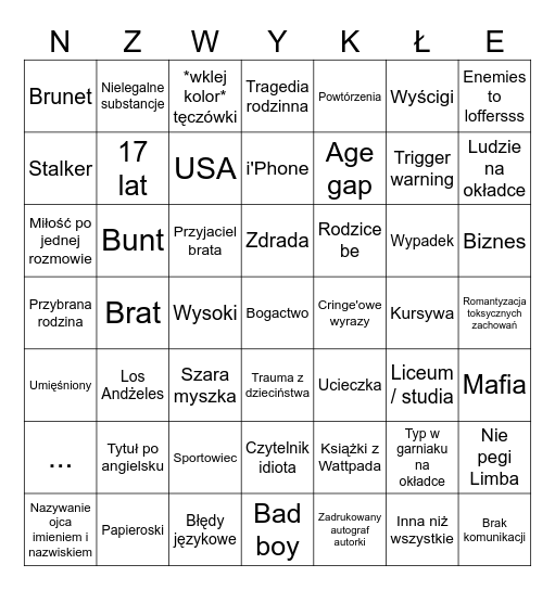 NieZwykłe Bingo Card