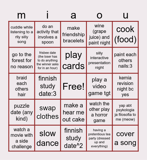 activities tgt:3 (kind of sfw version) Bingo Card