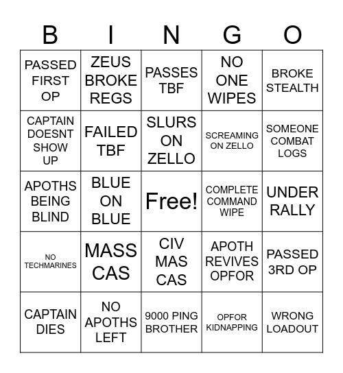 TBF BINGO Card
