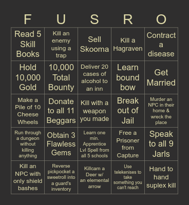 Skyrim Randomizer Bingo Card