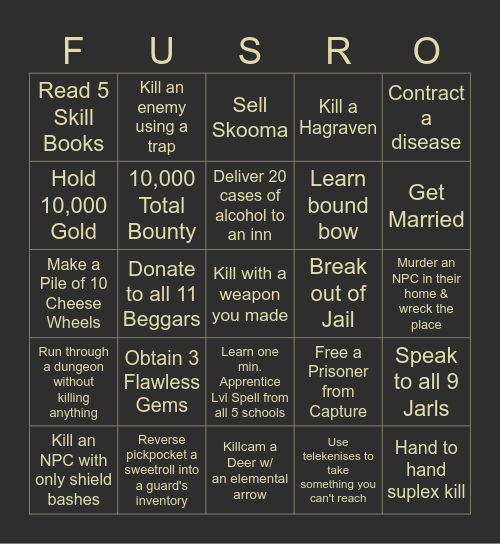 Skyrim Randomizer Bingo Card