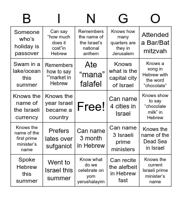 Welcome back Bingo Card