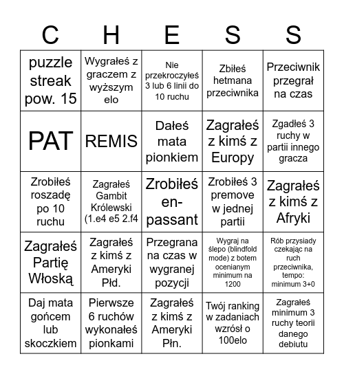 Szachowe Bingo JMWolodyjowskiego Bingo Card