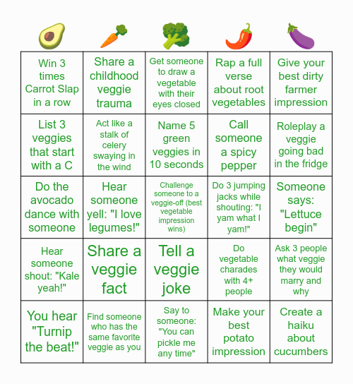 Vegetable Bingo Card
