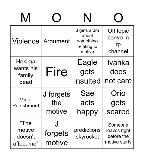 Eternal Despair RP motive bingo Card