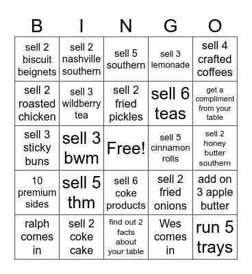 Crack Shack Bingo Card