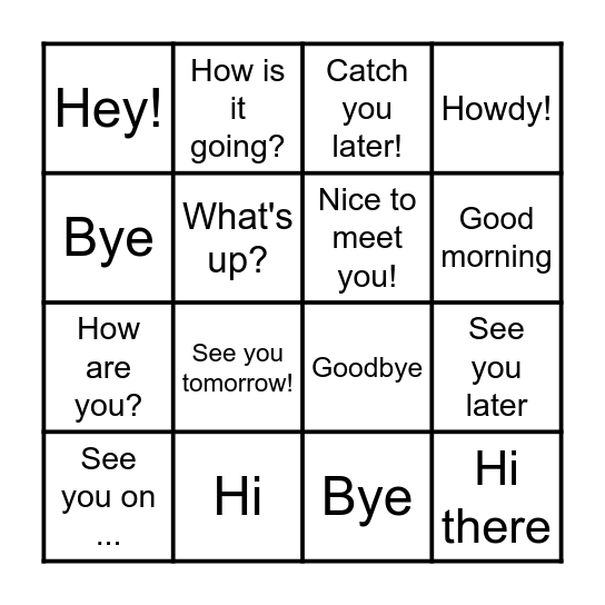 Hi & Bye Bingo Card