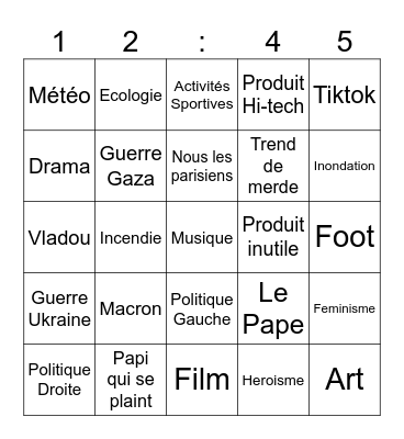 It's a me ! NEWS-CHAN Bingo Card